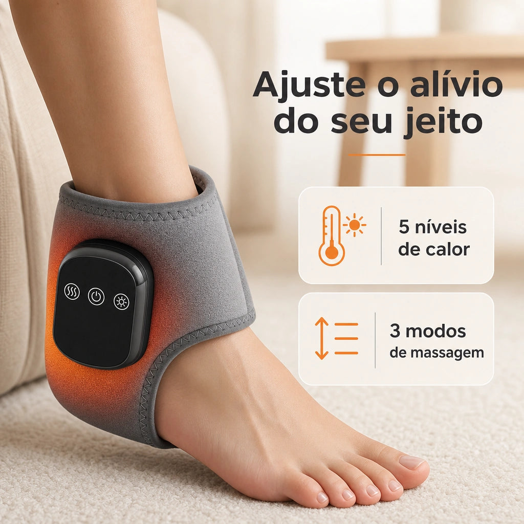 Pedivex em uso no pé com níveis de calor e massagem
